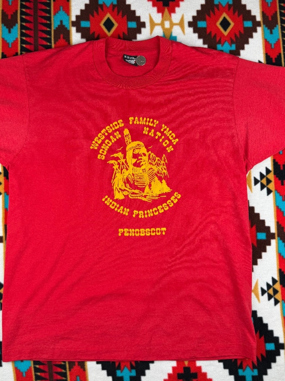 Vintage Penobscot Indian Princess Powwow Graphic T Shirt Red Screen Stars Best X